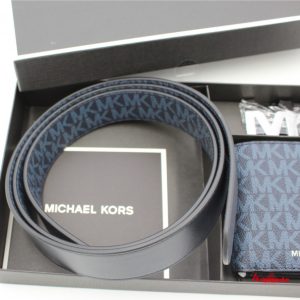 Cinturón y cartera para hombre con caja, azul, de Michael Kors.