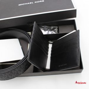 Cinturón y cartera para hombre con caja, negro, de Michael Kors.