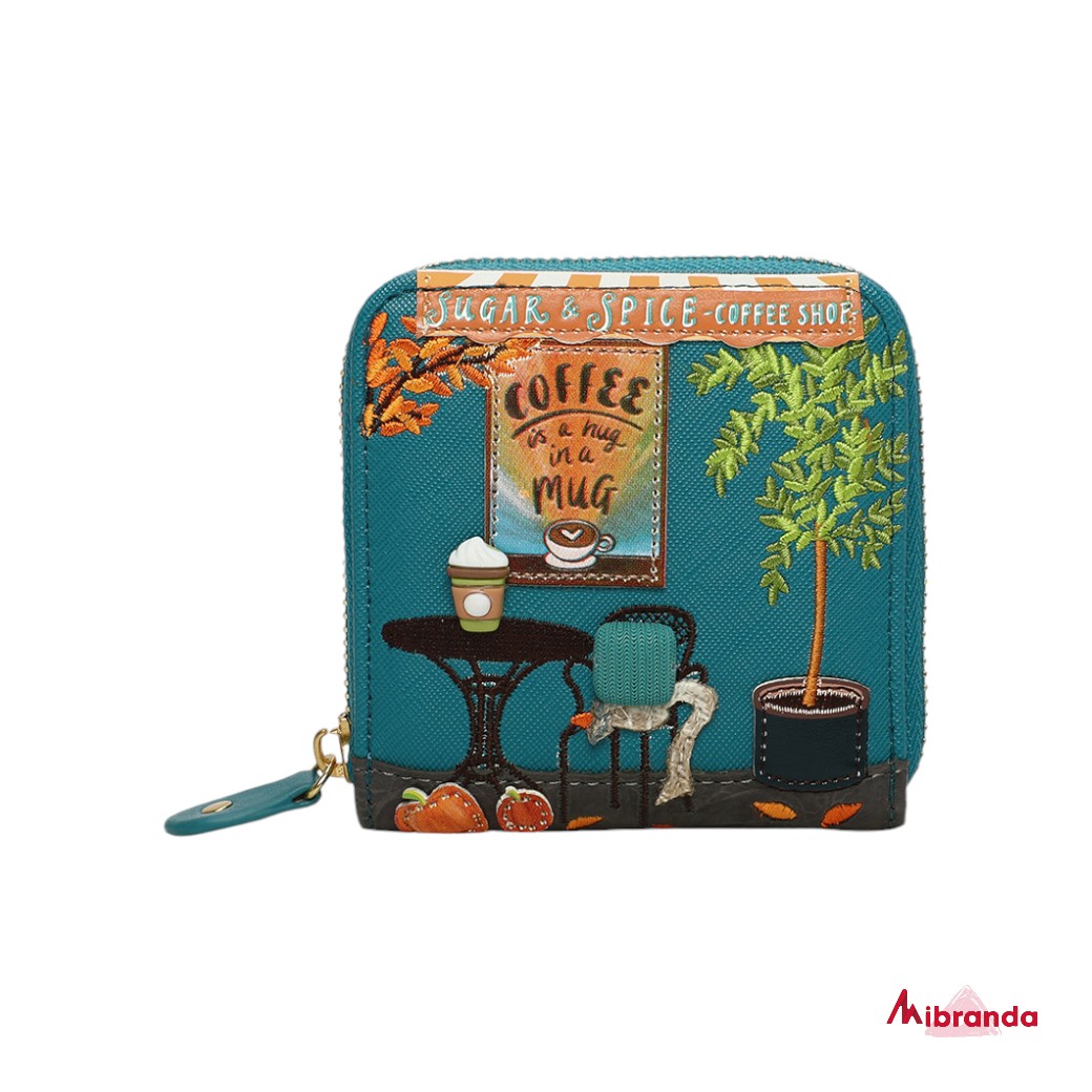 Cartera Cuadrada con cremaller Sugar and Spice Coffee Shop, de Vendula London