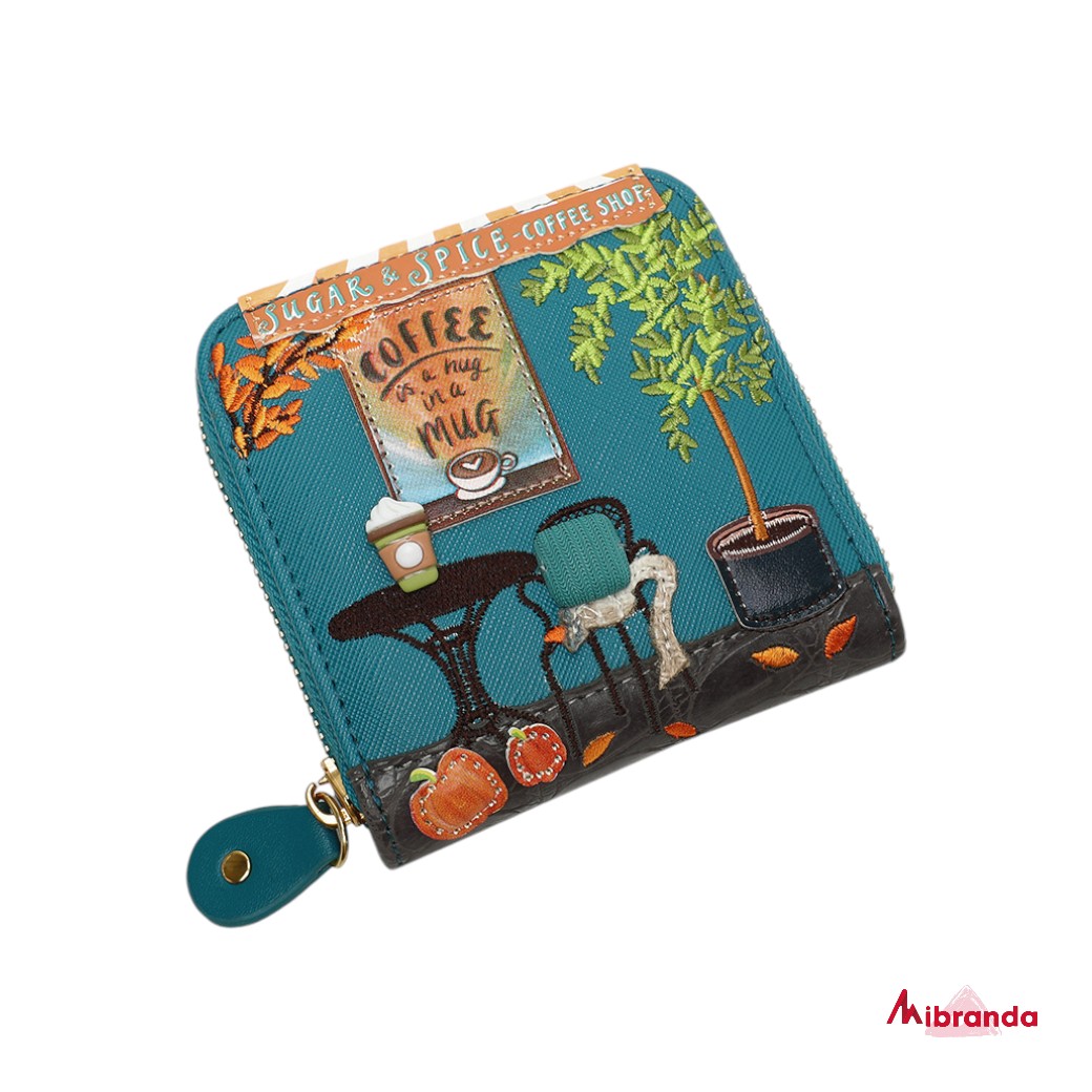 Cartera Cuadrada con cremaller Sugar and Spice Coffee Shop, de Vendula London