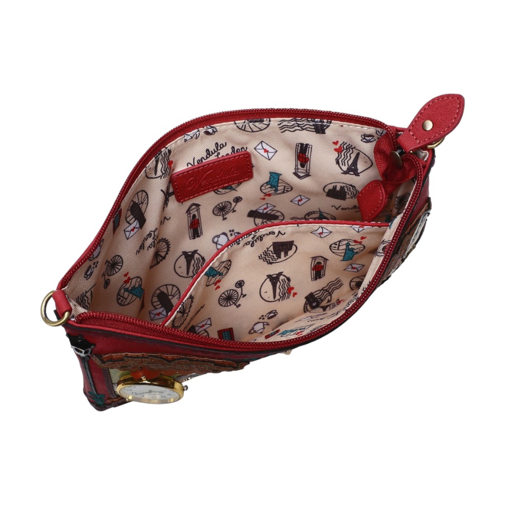 Bolso Clutch Tick Tock Shop, de Vendula London (con reloj que funciona con pila)