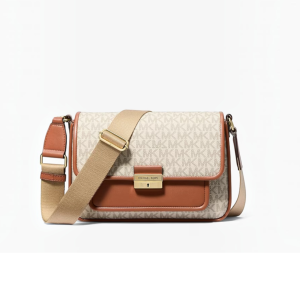 Bolso messenger Bradshaw mediano con logotipo, color vainilla de Michael Kors