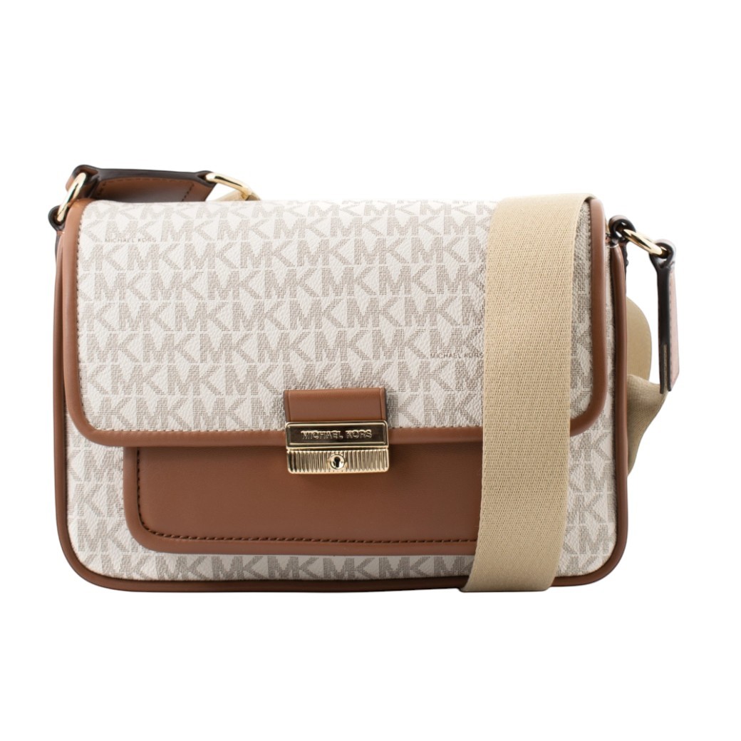 Bolso messenger Bradshaw mediano con logotipo, color vainilla de Michael Kors